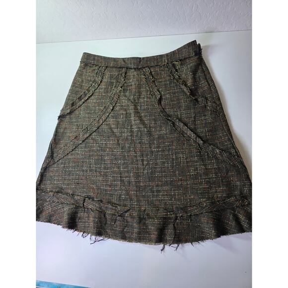 NECESSARY OBJECTS Brown Wool Blend Artsy A-Line Made in USA Skirt SZ S - Picture 3 of 8